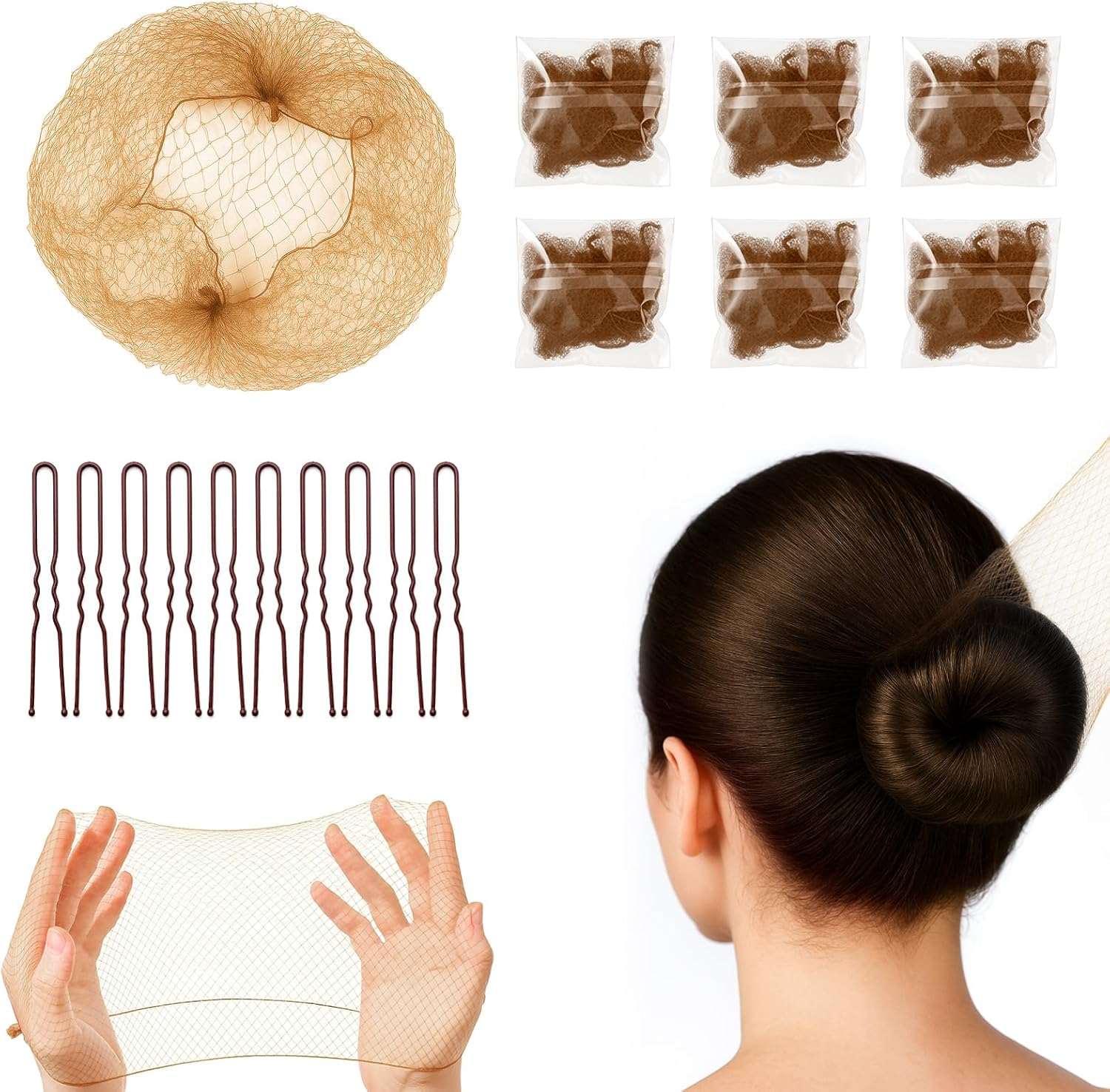 Hair Nets for Buns,20 PCS Bun Nets with 20 Pcs U-Shaped Pins for Women 50Cm/20In