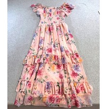 Rare Editions Girls L Floral Smocked Maxi Dress Pink Tiered Ruffle Flowy Wedding