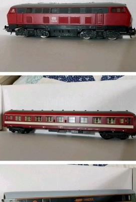 Lima H0 Diesellok Br 218 2 Personenwagen rot und Kinowagen Sncf