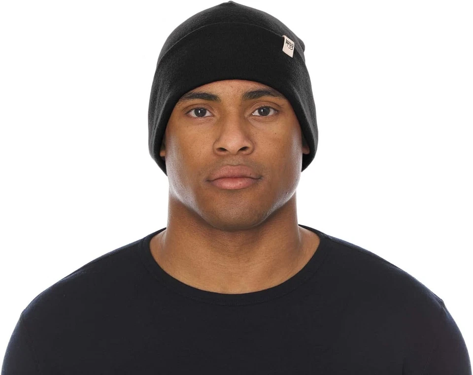 Gorro con puño 100 % lana merino - cálido sombrero de invierno talla única para hombre y mujer, negro  Foto 3 de 4