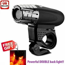 USB Rechargeable Bright LED Bicycle Bike Front Headlight and Rear Tail Light Set