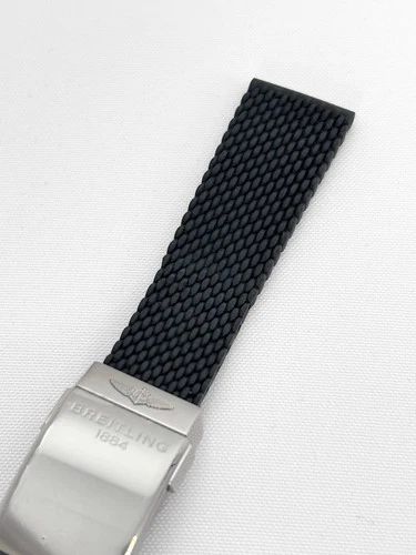Breitling 256S 24mm Aero Classic Mesh Black Rubber Band w Deployment Clasp NEW