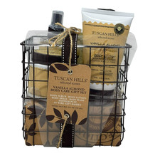 TUSCAN HILLS Vanilla Almond Body Care Gift Set Lotion Spray Scrub Wash Basket NU