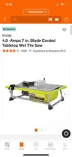 RYOBI4.8 -Amps 7 in. Blade CordedTabletop Wet Tile Saw