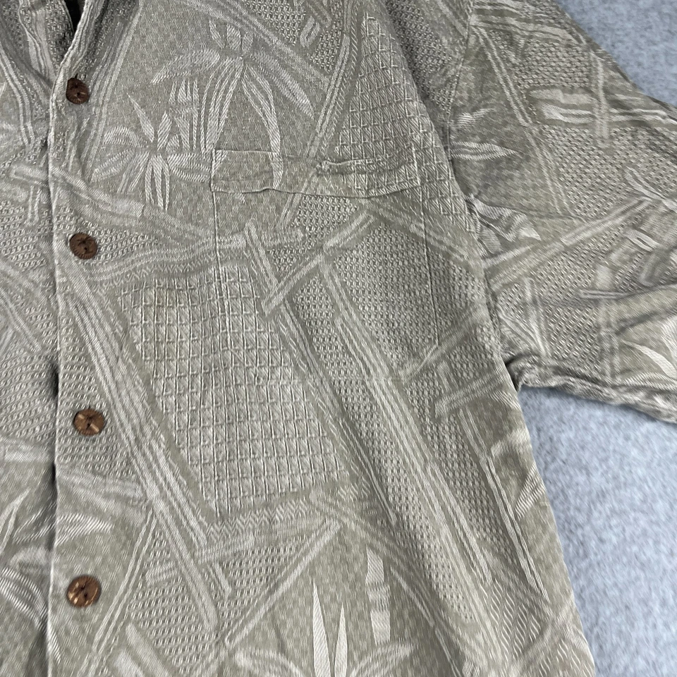 Camisa Jamaica Jaxx Seda Grande Gris Bambú Árboles Playa Abotonada Manga Corta Hombres Foto 2 de 4