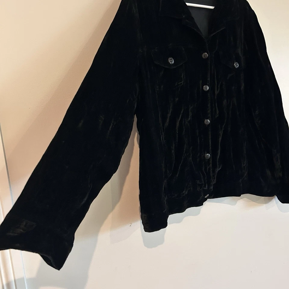 Chaqueta Camisa De Terciopelo Leslie Fay De Colección Talla 2X Bolsillos Abotonados Semi Transparente Negra Cuadrada Foto 2 de 4