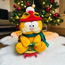 Vintage 1980s Garfield Christmas sledding 8 inch plush