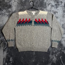 Vintage Orvis Cardigan Shetland Wool Sweater 42 Medium Cardinals Bird Gray