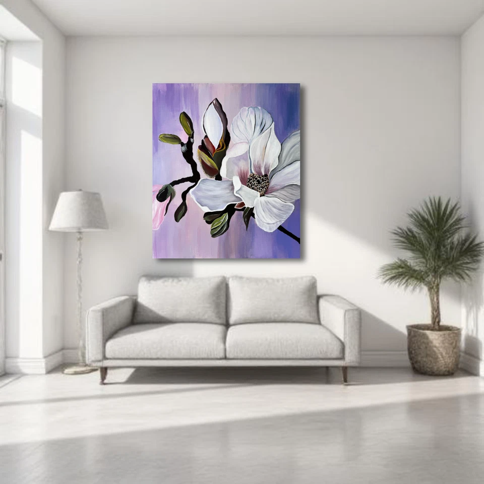 Magnolien Bild Handgemalt Acryl Gemälde 50x60 Leinwand Wandbild Modern Blumen - Bild 3 von 4