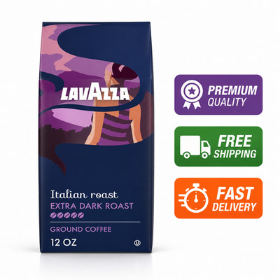 Lavazza Italian Roast Ground Coffee, Extra Dark Roast, 100% Arabica, 12 oz Bag