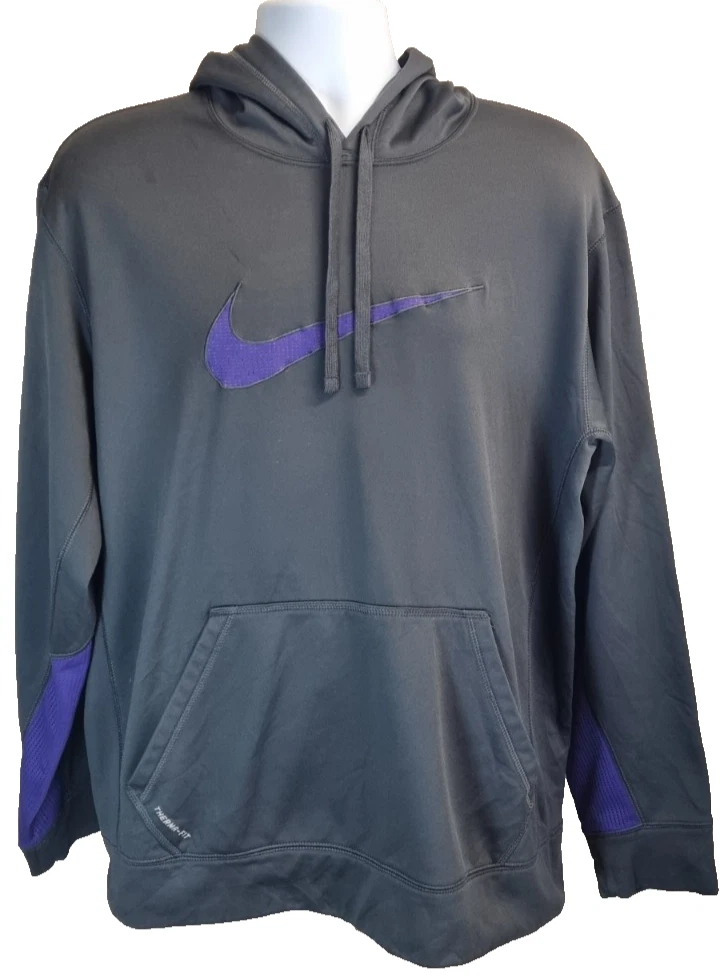 Nike Therma-FIT Men's Hoodie XL Grey with Purple Swoosh Long Sleeve
