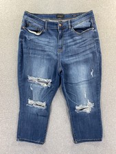 Judy Blue Jeans Womens 20W Skinny Fit Capri Distressed Blue Whiskered Stretch