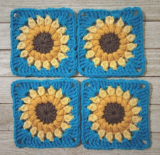 handmade crochet yarn sunflower granny squares 5 Inch teal blue