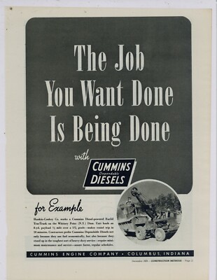 1939 Cummins Diesel Ad: Euclid TracTruk Whitney Point Dam Job - New