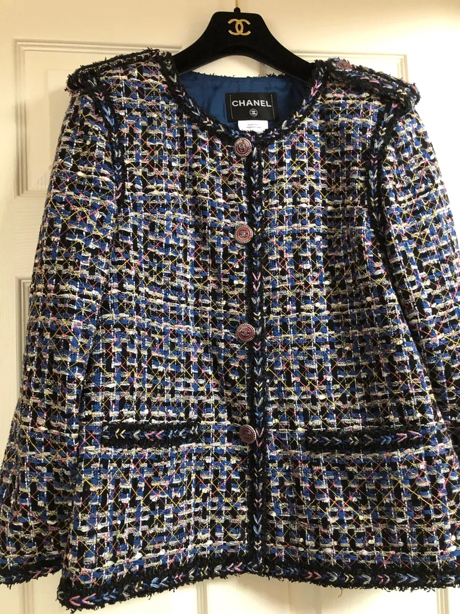 Chanel 16P NEW TWEED BLUE PINK JACKET BRAIDED TRIM CC BUTTONS FR46-44 $8.4K