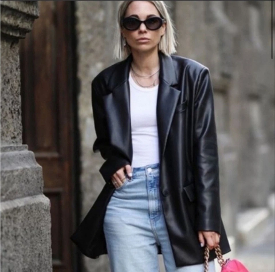 Rebecca Minkoff Womens XL Black Vegan Leather Oversized Blazer Jacket NWT