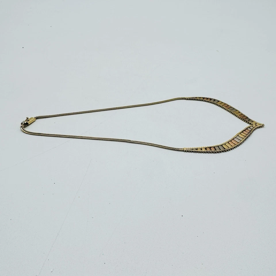 Collar Omega Vintage Oro Tricolor 14K Estilo Chevron Italiano Graduado V Foto 4 de 4