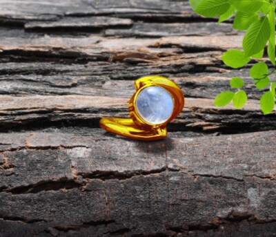 Bianco Pietra Lunare Arcobaleno 18k Argento Sterling Placcato Oro Fatto ...