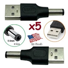 x5 USB Male To 5.5x 2.1mm Plug 5V DC Power Supply Adapter Connector Converter