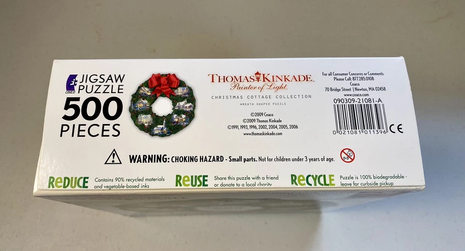 Vintage Christmas Wreath Jigsaw Puzzle 500~SEALED~Thomas Kincade Cottage~NEW~NIB - Image 3 of 4