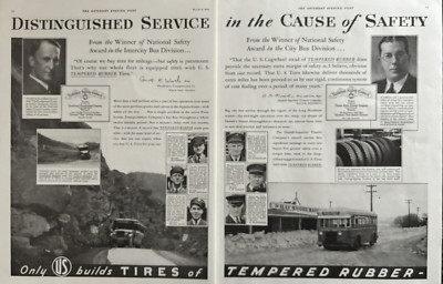 1934 U.S. Tires Tempered Rubber Safety Duluth Award Gripping Tread VTG Print Ad