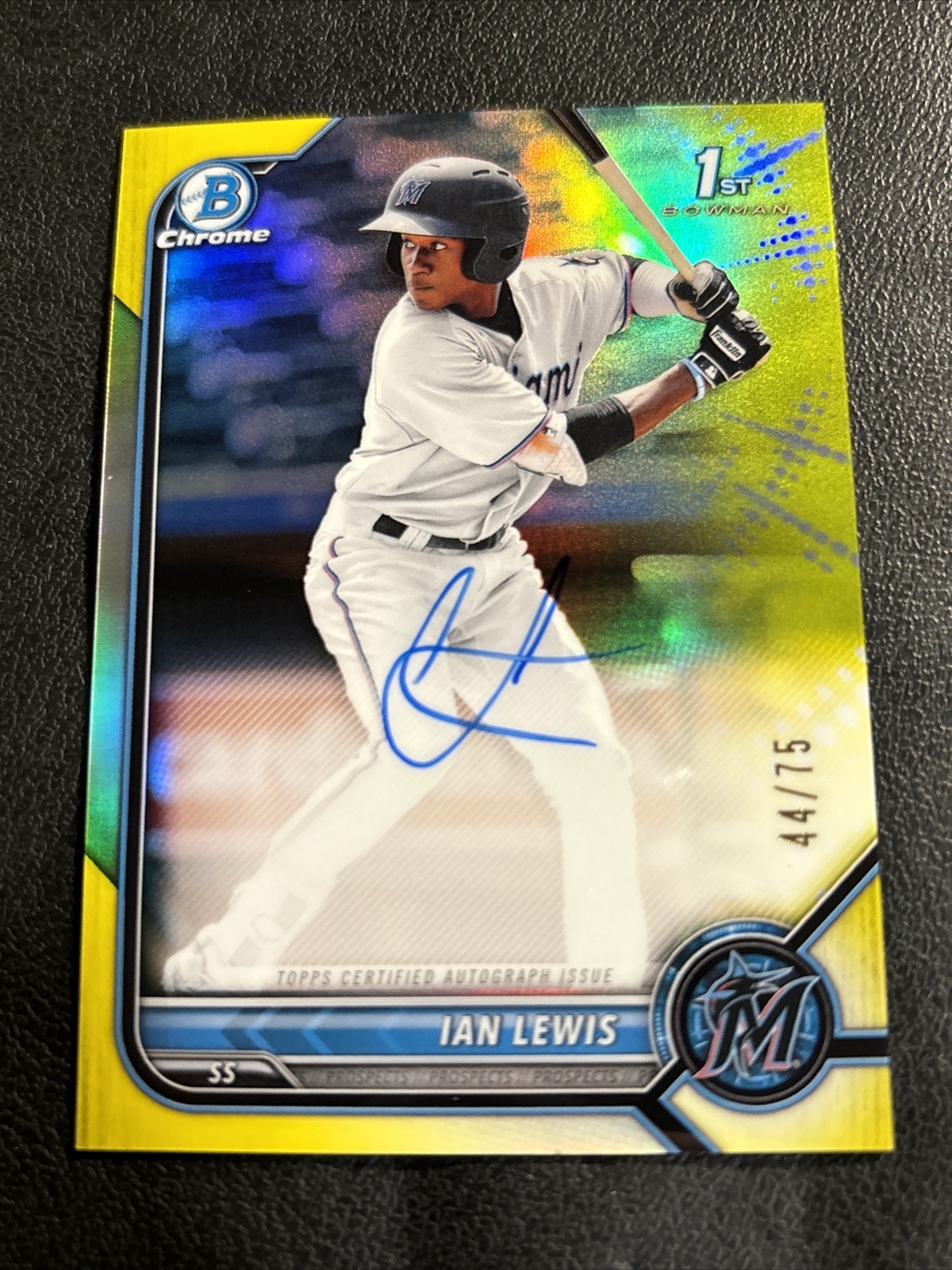 2022 Bowman Chrome Ian Lewis Yellow Refractor 1st Prospect Auto #44/75