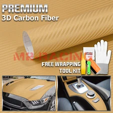 3D Carbon Fiber Gold Matte  Textured Car Vinyl Wrap Sticker Decal Sheet Film DIY