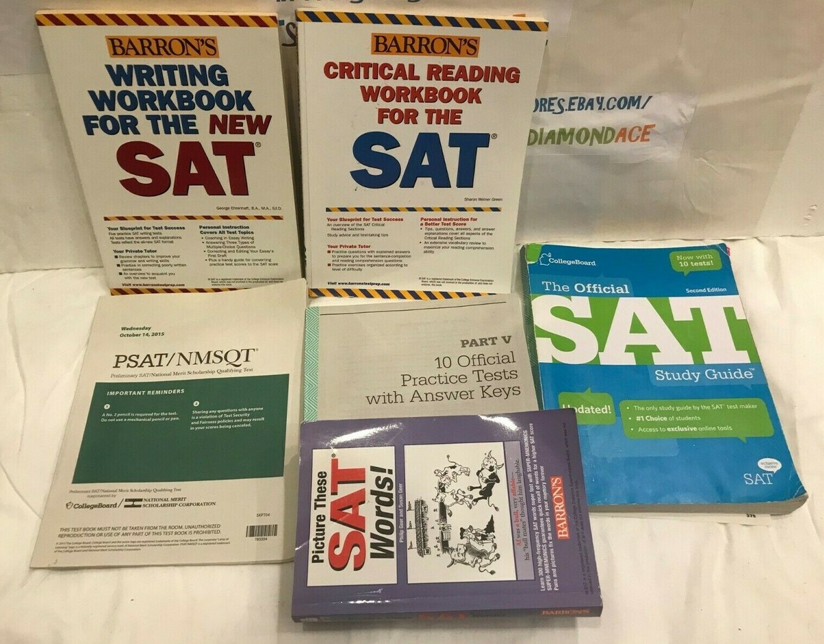 LOT of 7 SAT PREPARATION BOOKS. See Pictures. USED CONDITION