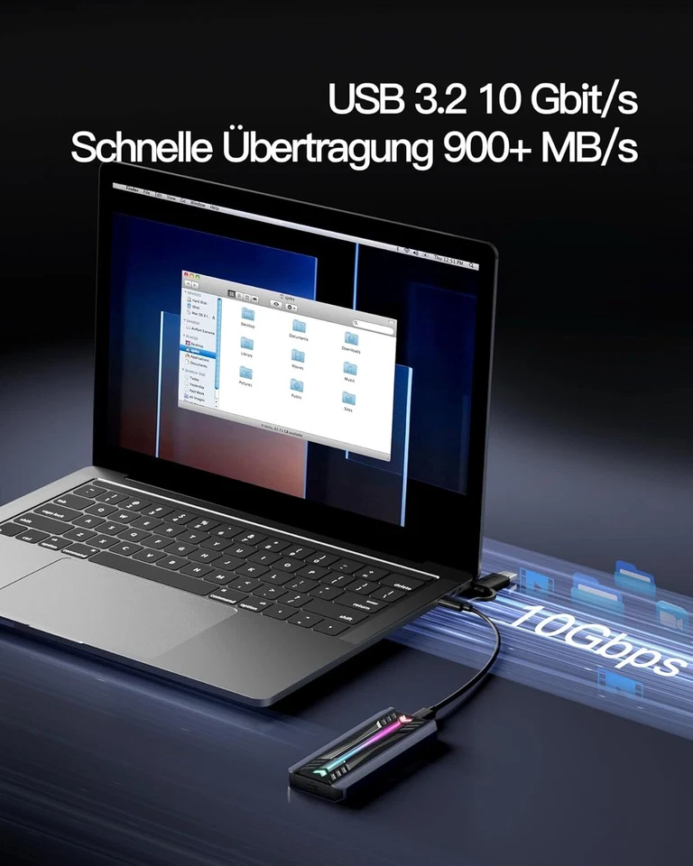 Inateck RGB NVMe M.2 Festplattengehäuse 10 Gbps SATA SSD USB  3.2 Gen 2 4TB UASP - Bild 3 von 4