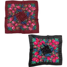 2 PCS Russian Ethnic Scarf Square Head Hair Scarves Printed Cotton Flowe Neck...