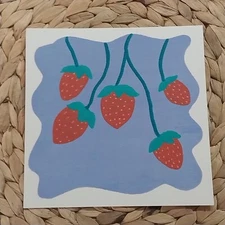 6x6 Inch Acrylic Painting On Watercolor Paper Fruit Title Strawberry Summer A1