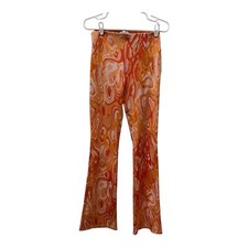 Retro Orange Swirl Print Flare Pants Groovy 70s Style Festival