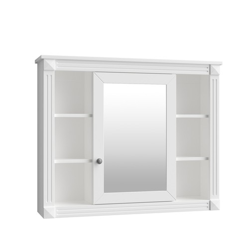 Medicine Cabinet Wall Mounted Storage Cabinet with Mirrored Door & Open Shelves - Picture 4 of 21