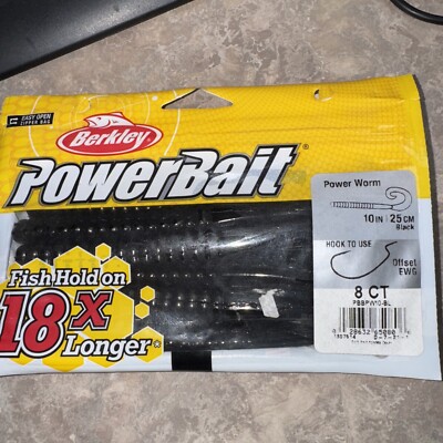 Berkley PowerBait Power Worms 10 inch 8 pack Soft Plastic Worm Black
