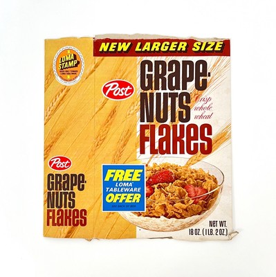 Vintage 1969 Post Grape Nuts Flakes Cereal Box Loma Tableware Mid-Century Mod