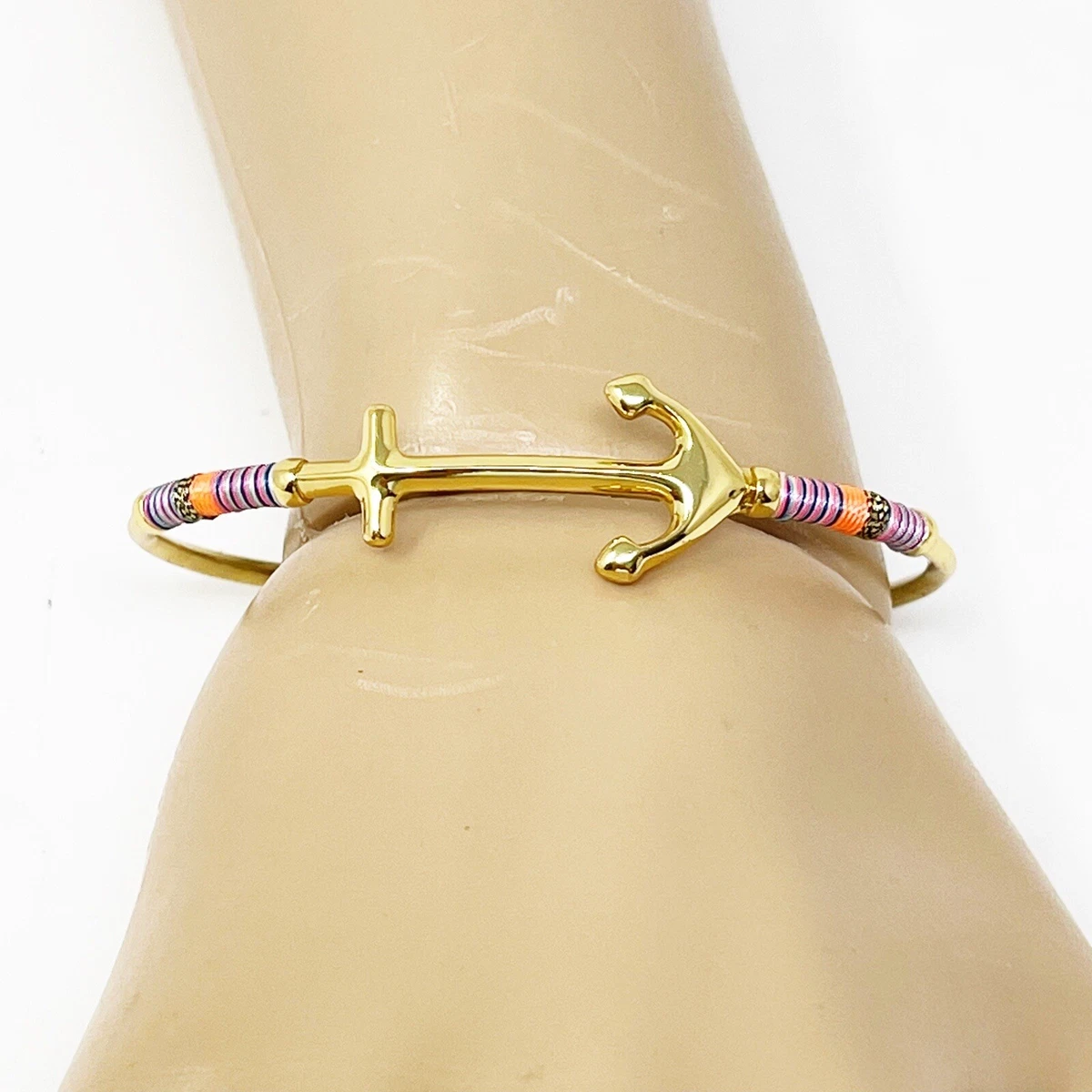 Stella Dot Anchor Voyager Open Cuff Bracelet Gold Tone Purple