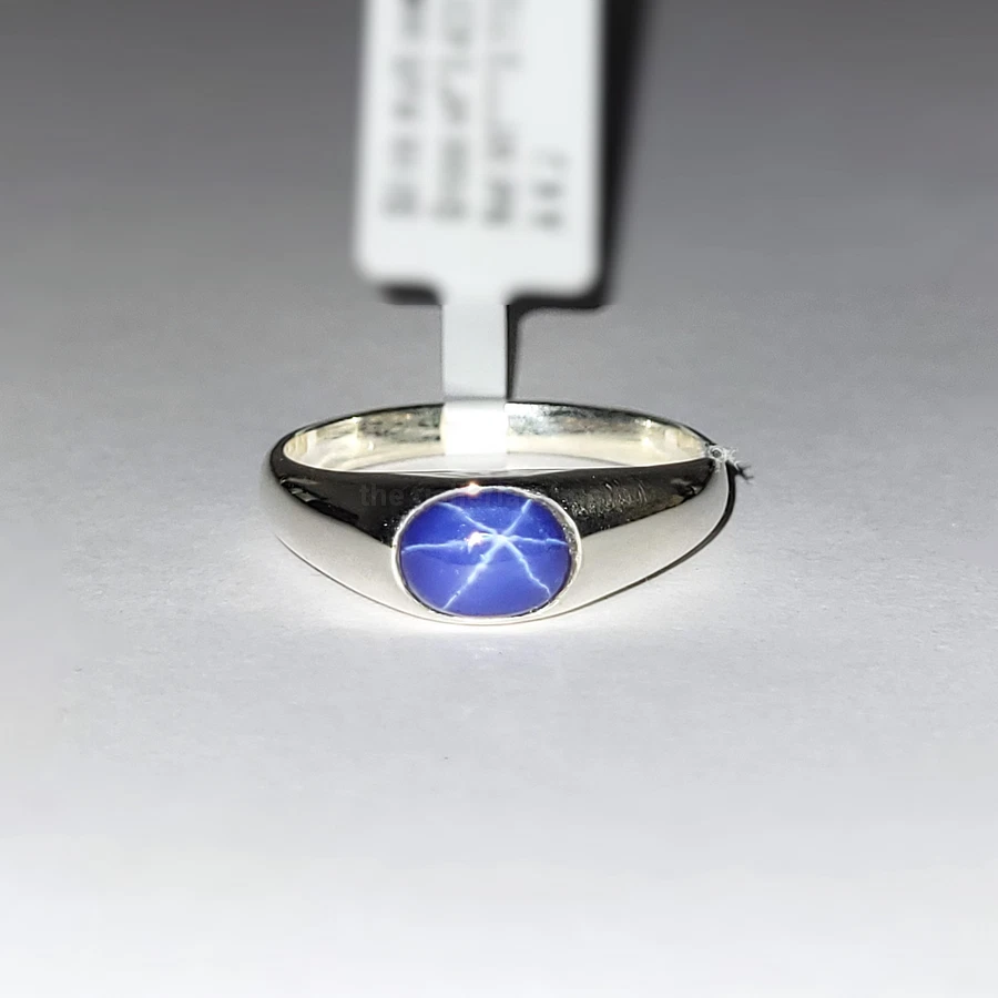 Lab Created Blue star sapphire ring - signet silver ring gift for her - Image 2 of 4