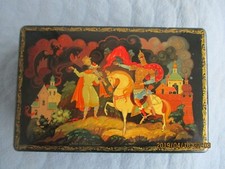 Orig. russische Lackdose Deckeldose Schmuckschatulle handgemalt und signiert