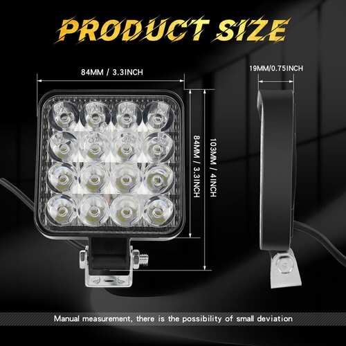 Durable 48W LED Work Light - 4" Square Flood, 12V/24V OffRoad/Truck - Bild 8 von 17