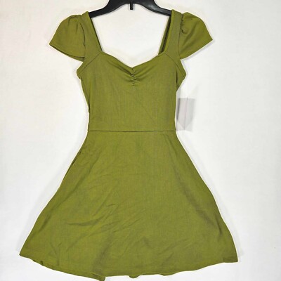 Wild Fable Dress Womens XXS Fit & Flare Short Sleeves Ribbed Stretch Green  | eBay