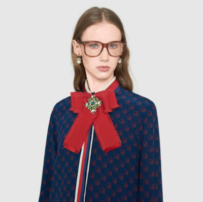Authentische Gucci rot grün Ripsband Schleife Brosche Anstecknadel mit Perlen und Kristallen