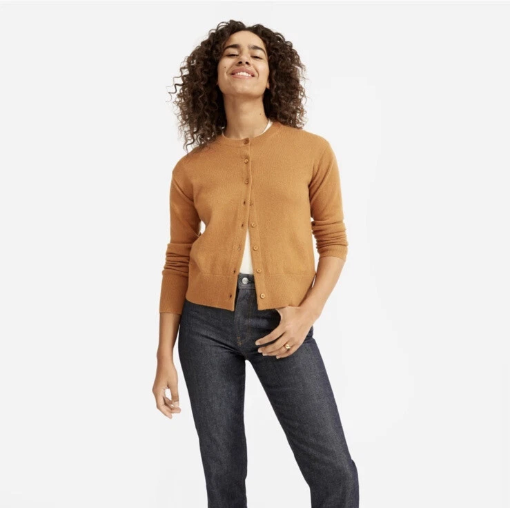 Everlane The Cashmere Crew Cardigan in Acorn Brown Size XS | eBay