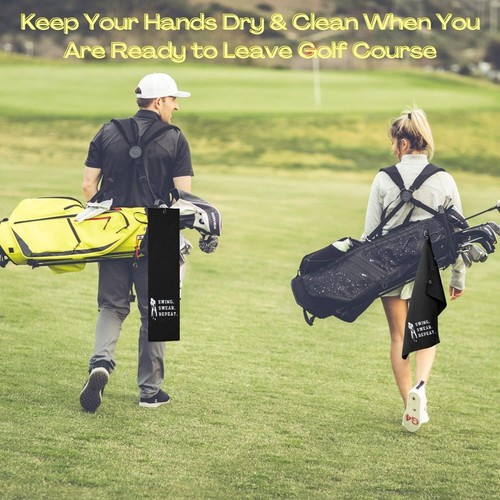 NEW 2 Microfiber Golf Towels Black With Carabiner Clip on Golf Bag Unisex Sports - Picture 6 of 10