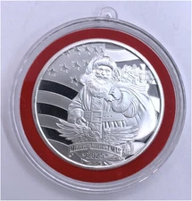 Christmas Santa Patriot USA Flag 2025 1 oz Silver BU 999 Fine + Ornament Holder