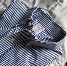 Brooks Brothers Men  s Blue/White Striped Oxford Shirt Preppy Cotton Polo 17.5 34