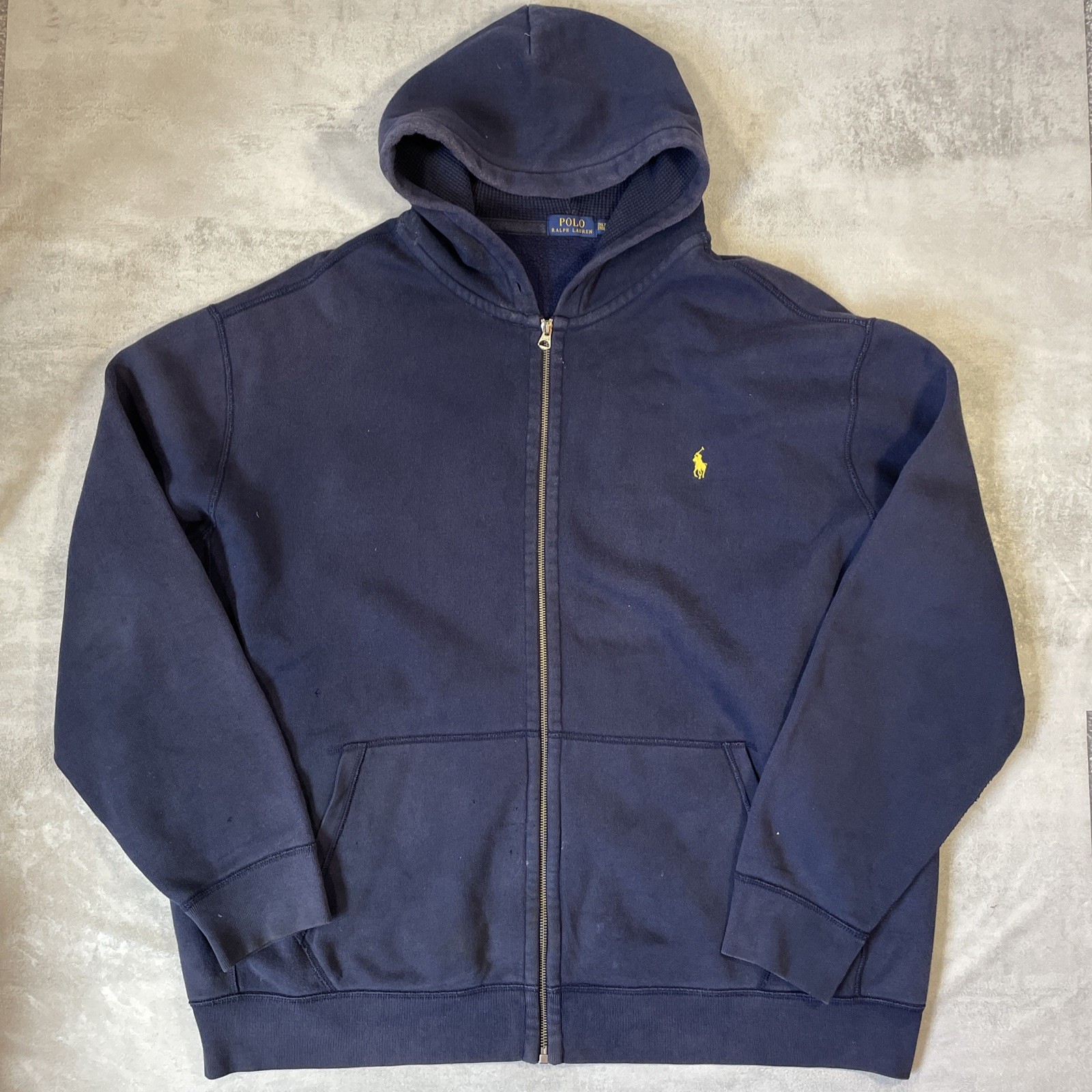 Polo Ralph Lauren felpa con cappuccio uomo 3XL blu waffle foderata termica zip intera pile pony