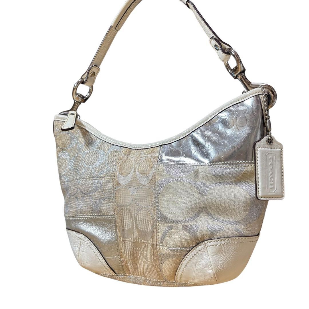 COACH One Shoulder Patchwork Silver y2k Hobo - image 9