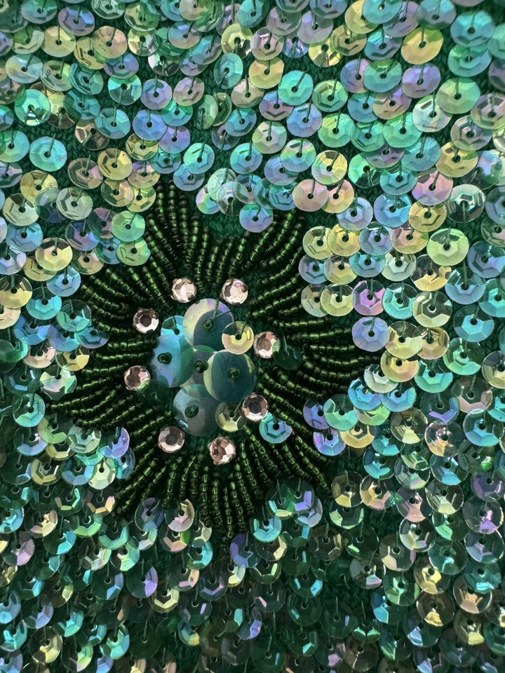 Vtg Beaded Top S/XS Emerald Green Sequined Fringe 60's Party Cocktail Fairy Glam - Image 4 of 4