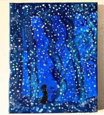 A Snowy Night Winter Landscape Acrylic Original Painting