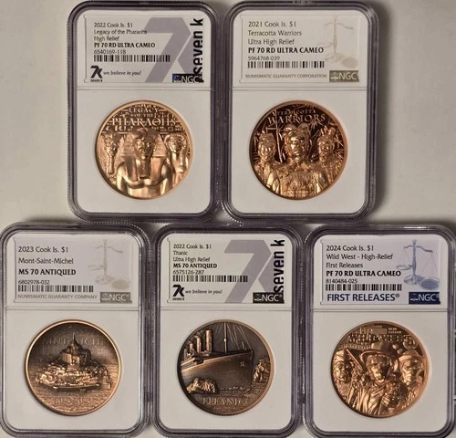 2021 - 2024 Cook Islands 5 Coins $1 High Relief NGC Top Pop Collection RARE 